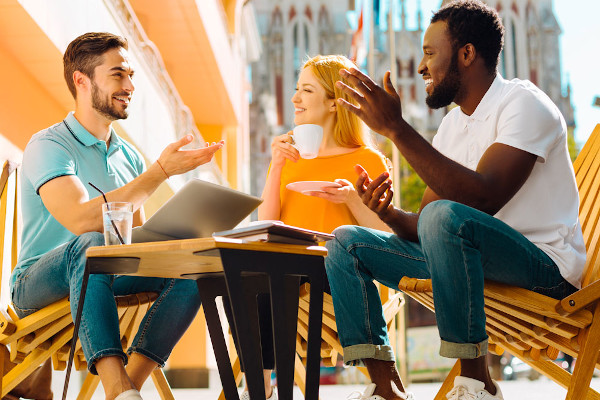 A group of students talking to each other